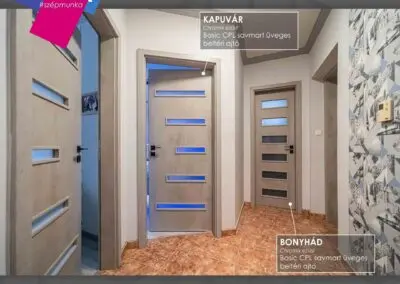 Kapuvár és Bonyhád beltéri ajtók chromix ezüst színben, savmart üveggel, Búcsúszentlászló