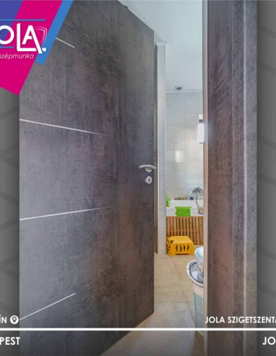 Basic CPL Dorog ajtó matt szürke, fémintarziával, budapesti beépítés