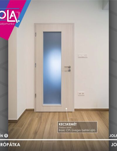 Kecskemét Basic CPL üveges beltéri ajtó fineline fehér, minimalista stílusban, Sokorópátka.