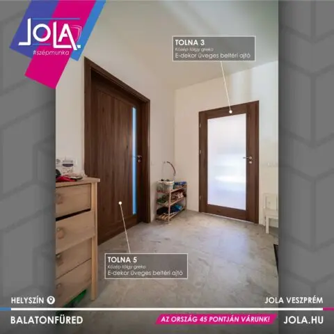 E-dekor Tolna üveges beltéri ajtók közép tölgy greko színben, Balatonfüreden telepítve
